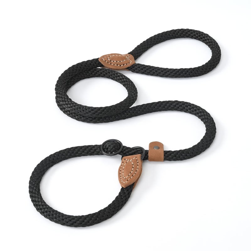 Mile High Life Slip Leads for Dogs | Heavy Duty Dog Training Leash | 4 Feet No Pull Slip Leashes w Leather Tip | Black Rope Lead for Dogs Outside - Image 1